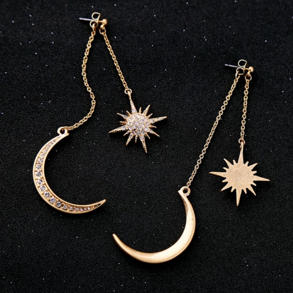 Rhinestone Moon + Star Dangle Earrings